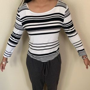 Black and white striped long sleeve tee.